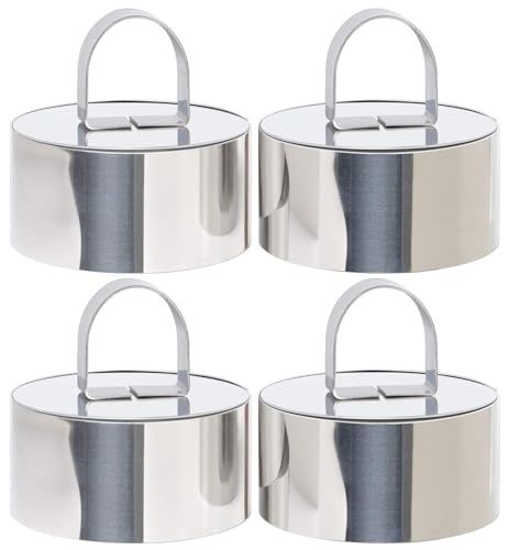 TAIHE 4 Pièces Cercle a Patisserie, Emporte Piece Rond en Acier Inoxydable, 8cm Cercle Patisserie avec Couvercle, Emporte Piece Patisserie pour Desserts Biscuits Pâtisseries Gâteaux Mousses(Argent)