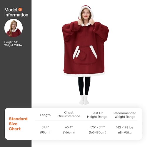 Image of Giggling Getup Wearable Blanket Hoodie for Women Men Gifts for Women Mom Wife Sherpa Fleece Hooded Blanket Sweatshirt Warm Cozy Sherpa Wearable Throw with Pocket & Sleeves for Adult Standard Burgundy