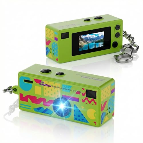 Image of Jumbao G6 Keychain Digital Camera - Mini Digicam with 1080P Video & 0.96 inch LCD Screen, Retro Film Simulation Style, 130 Wide Angle Bag Charm Camera for Beginners Teens and Adults(Yellow Green)