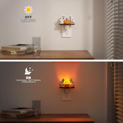 Image of JandCase Halloween Night Light, Amber Night Lights Plug into Wall | Cute & Funny Flaming Jumping Night Light, Plug in Ghost & Pumpkin Nightlight 360 Rotatable Kids Halloween Party Decor 1 Pack