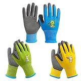 VTMJ 3 Paar Gartenhandschuhe Kinder Arbeitshandschuhe für 8–12 Jahre, Kinder Gartenhandschuhe zum Schutz, Gummibeschichtete Rutschfeste Kinderhandschuhe für DIY Garten Spiel Malen, Größe L