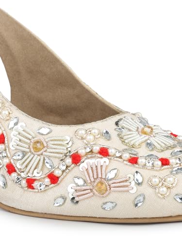 Image of Inc.5 Womens Women Gold Embroidered Ethnic Block Heel Mules Sandal