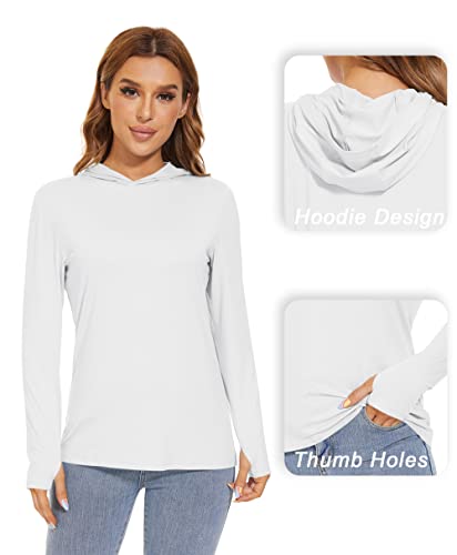 Tacvasen Hiking Shirts Women Quick Dry Long Sleeve Shirts Sun Protection Hoodies Shirts Running Shirts Fishing Shirts Athletic Shirts White #TOP3
