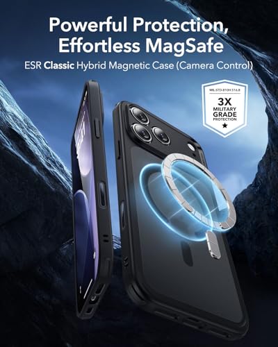Image of ESR for iPhone 17 Pro Case, Camera Control Cover, Compatible with MagSafe, Shockproof Military-Grade Protection, Magnetic Phone Case for iPhone 17 Pro, Classic Hybrid Case, Frosted Black