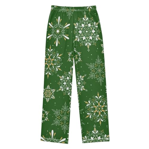 Boys' Pants Green Elegant Snowflake Christmas Long Bottoms Jogger Pants Elastic Waist Trousers with Pockets S-XL
