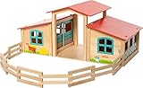 reiterhof holzkirchen  myToys ORIGNALS Pferdestall aus Holz, mit felxibel stellbarem Weidezaun, Stall mit funktionaler Tür zum Öffnen und Schließen, Holz Stall