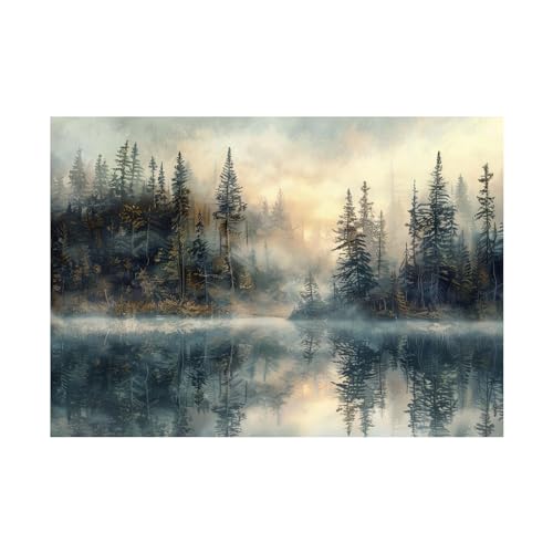 Tableau lac forestier WODJEM 60x80cm toile nature sans cadre
