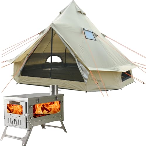 DANCHEL OUTDOOR 4 Season Yurt Tent with TSG Titanium Hot Tent Stove for 4 Person Camping, 4m/13ft