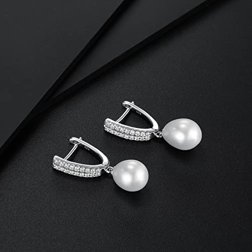 Jupiter Natural Pearl Silver Earrings - 925 Sterling Silver Genuine Pearl Women's Stud Earrings, Natural Pearl Cubic Zirconia Fashion Drop Earrings Jewelry3