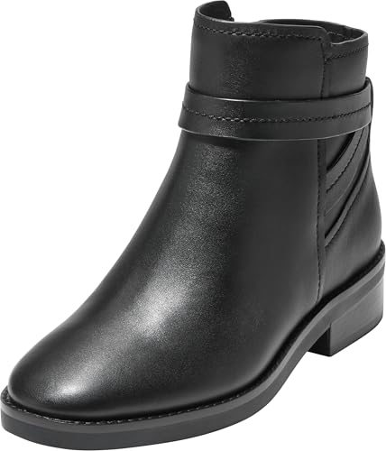 Cole Haan Women's Rosalyn Ankle Strap Boots, Black Leather Water Proof, 8-B US