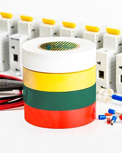 Image of Electrical Tape， 0.63* 65 FT Professional Flame Retardant Waterproof PVC Electrical Insulation Tape Home Outdoor Multipurpose Electric Insulating Wire Wrapping (Pack of 6, Multi-Color, 0.63 inch * 65ft)