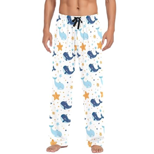 Whales and Stars Men's Pajamas Pants Cotton Sleep Bottoms Pants Lounge Sleepwear - S2