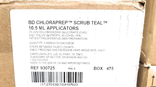 BD 260725 Carefusion Chloraprep Scrub Teal Tint Applicator, Teal (Pack of 100)