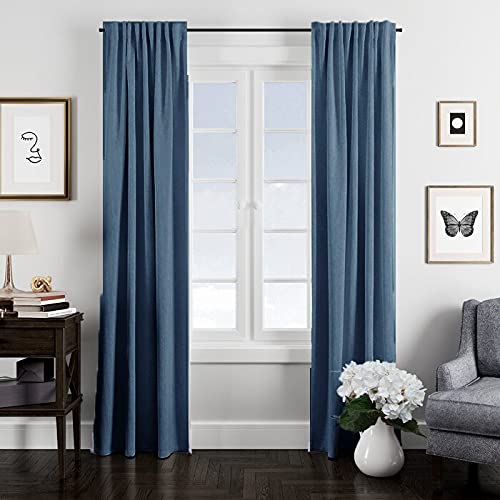Image of LINENWALAS Cotton Curtains Set of 2, Canvas Long Door Curtains for Home Decor, Hangs Elegantly with Back Loops (4.5ft x 9 ft, Navy Blue)