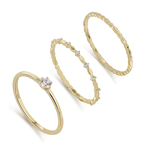 Image of Meissa Thin Stackble Ring Set of 3 Pure Silver Stacking Rings for Women Dainty Gold Ring Minimalist Diamond Ring Set (Gold, P)