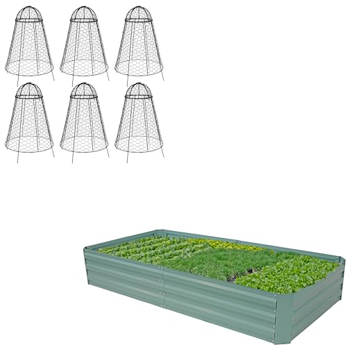 Sunnydaze 4 x 8 ft Green Galvanized Steel Rectangular Raised Garden Bed and 6-Pack Chicken Wire Plant Protector Cages