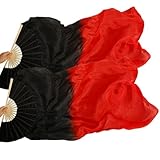 Professional Chinese Dance Fans - Handmade Faux Silk & Bamboo Foldable Fans | Belly Dancing Performance Set with Multiple Colors | Traditional Silk Fan Pair (H-3-BR, Medium)