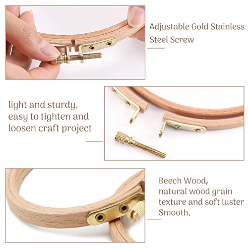 Mufekum 3 Pcs 3 Sizes Beech Wood Embroidery Hoops, Cross Stitch Hoop Wooden Circle For Embroidery, Cross Stitch, Needlework, Art Craft Sewing And Hanging, Wedding Wreath Decoration (4”,5”,6”) #TOP2