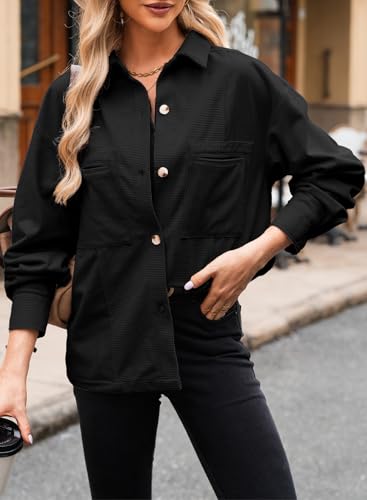 EVALESS Womens Corduroy Jackets Fashion Long Sleeve Button Down Shacket Shirt Jacket with Pockets Fall Outfits 20243