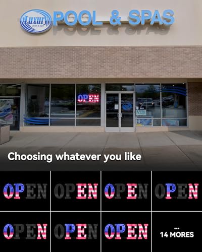Image of Open Sign for Business, 30 inchx10 inch Jumbo Open Sign with Timer and Remote Control, Dynamic Light Modes Led Signs for Storefront Window Bar Salon Cafes Retail Shops US Flag