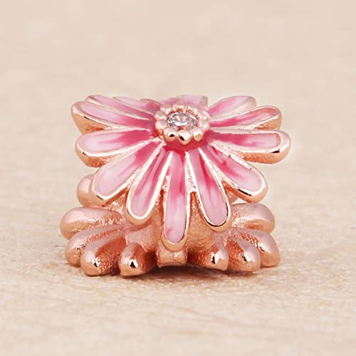 Pink Daisy Flower Charm 925 Sterling Silver Pendant,Jewelry Beads Gifts for Women Bracelet&Necklace4