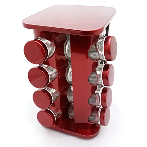 Porta Tempero Condimento Quadrado Inox 16 Potes Giratório (Vermelho)