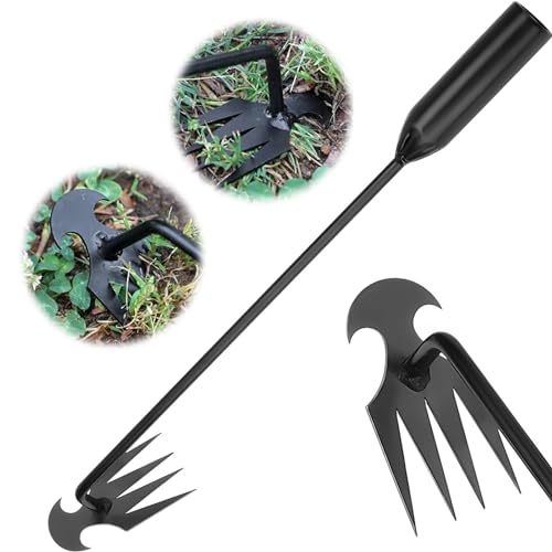 Weed Puller Tool with Handle, Manual Hand Garden Weeder Tool, Portable Weeding Puller, Gardening Weeder, Weeding Pull for Yard (4 Teeth Head-Galvanized Handle 50CM)