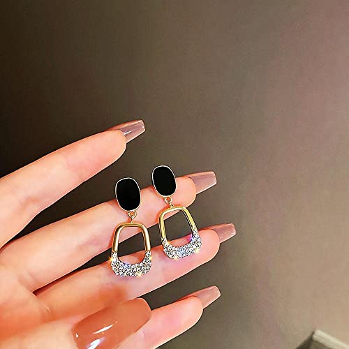 Zrfamily Earrings Super Flash Light Luxury Fashion Temperament Earrings (Black Geometry) #TOP6