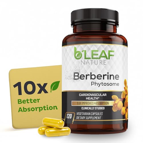 B’Leaf Nature Berberine Phytosome, 120 Capsules – 1100mg Berberine Supplement for Metabolic and Cardiovascular Support – Vegan, Gluten-Free, Non-GMO Berberine Phytosome Capsules for Immune Wellness