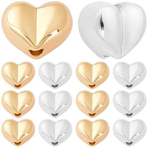 Image of Beebeecraft 1 Box 30Pcs 3D Heart Beads Bulk 18K Gold 925 Sterling Silver Plated Alloy Metal Valentines Love Hearts Shaped Loose Spacer Bead for Jewelry Making Necklace Bracelet DIY Craft Accessories