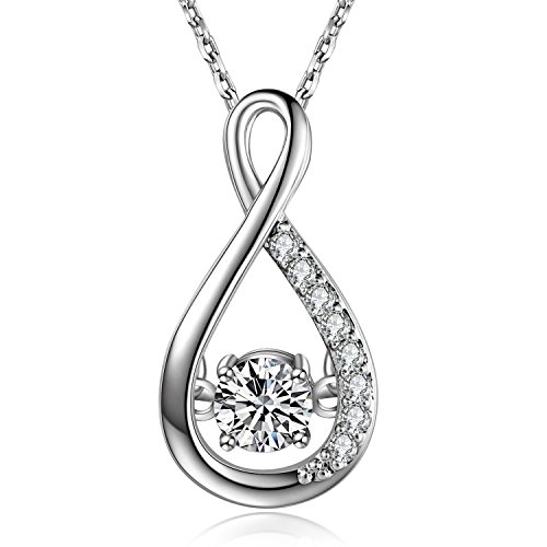 Caperci Sterling Silver Cubic Zirconia Infinity Pendant Necklace for Women, 18''