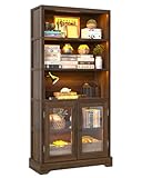 TVU 5-Tier Bookshelf, 65' Bookshelf with Multi-Color Ambient Lights (APP Remote Control), Tall Display Shelf with Cabinet Doors, Suitable for Living Room, Bedroom, Study, Office, Rustic Brown