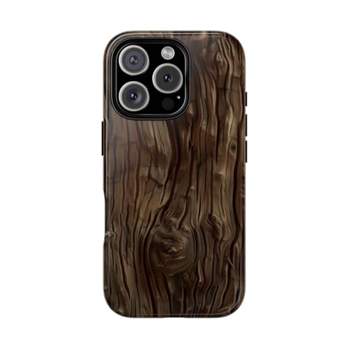 Coque texture bois marron foncé iPhone 16 Pro style chic urbain
