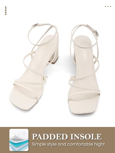 Image of LACUONE Strappy Heels for women Block Heels Square Toe Chunky Ankle Buckle Pump Heeled Sandals