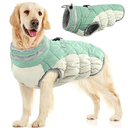FUAMEY Dog Winter Jacket,Dog Cold Weather Coats Paded Dog Vest with Harness Built in Pet Warm Clothes Dog Apparel with Back Zipper Dog Water Resistant Coat for Small Medium Large Dogs Mint Green L FUAMEY Dog Winter Jacket,Dog Cold Weather Coats Paded Dog Vest with Harness Built in Pet Warm Clothes Dog Apparel with Back Zipper Dog Water Resistant Coat for Small Medium Large Dogs Mint Green L
