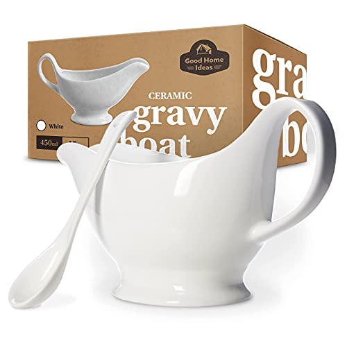 Gravy Boat, 15 oz, Spoon, Sauce, Gravy Boat for Salad Dressings