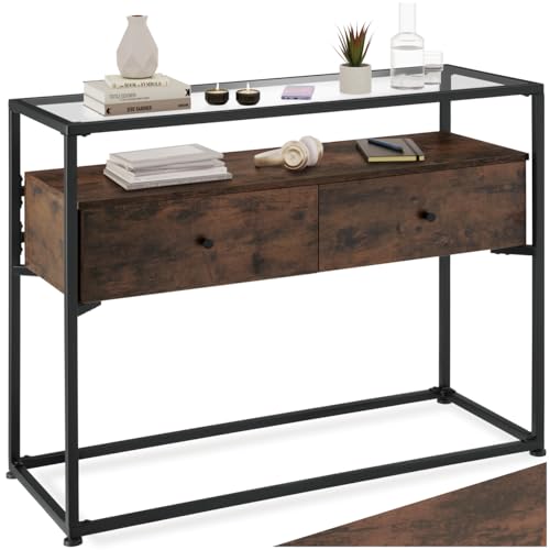 tectake® Console Meuble Reading 101,5 x 41,5 x 80,5 cm, Plateau en Verre 958 x 358 x 5 mm, Console d'entrée Table de Salon Meuble d'entrée Style Industriel,...