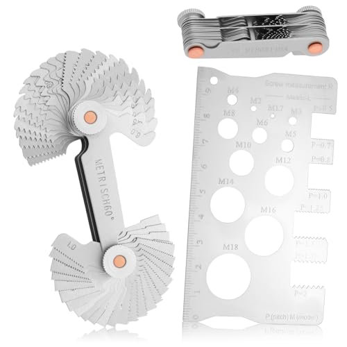 52 Blätter Gewindelehre, Doppelköpfe Gewindeschablone 24 Blätter Metrisch 60° 0,25-6,0mm und 28 Blätter Zoll 55° 4G-62G mit Gewindeanzeige-Schraubenmessung, Gewinde Messwerkzeuge für Gewindegröße