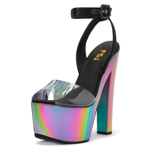 FSJ Women Super High Block Chunky Platform Heel Peep Toe Ankle Strap Sandals Sexy Slingback Buckle Prom Pump Shoes Size 4-16 US