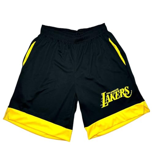 SHORT MASCULINO ESPORTIVO DE BASQUETE COM BOLSO (BR, Alfa, M, Regular, Regular, LAKERS PRETO/AMARELO