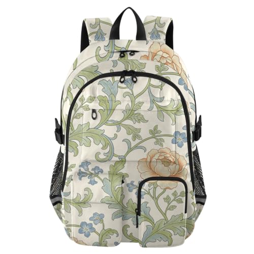 Mochila escolar de William Morris retro naranja con gran capacidad para adolescentes