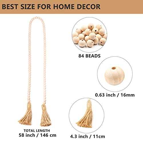 Occan Wood Bead Garland Boho Wall Decor 58 In Modern Farmhouse Decor Beads With Tassel Rustic Home Wooden Preyer Beads Mantle Decoration #TOP4