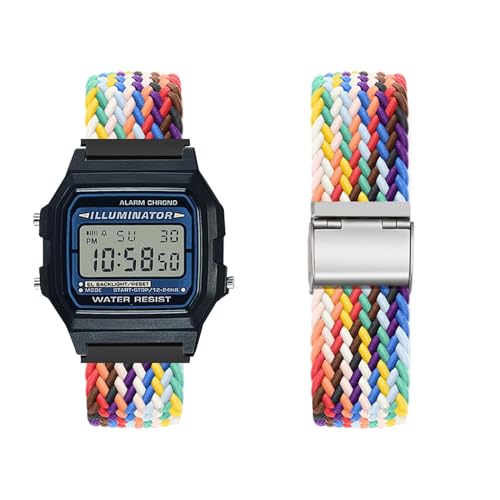 KUWAI Pulsera para Casio F-91W|F-91WG, pulseras trenzadas de nailon con Casio F-91W|F-91WG de acero inoxidable, correa de repuesto ajustable para Casio F-91W|F-91WG ArmBand (M)