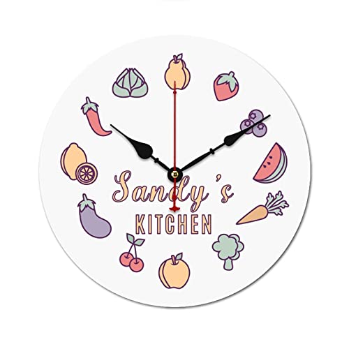 Gokays Custom Kitchen Clock, Personalized Name Fruit Vegetable Wall Clock 10", Modern Wood Clocks Battery Operated Silent Non-Ticking, Customized Gift For Birthday Mother's Day #TOP11