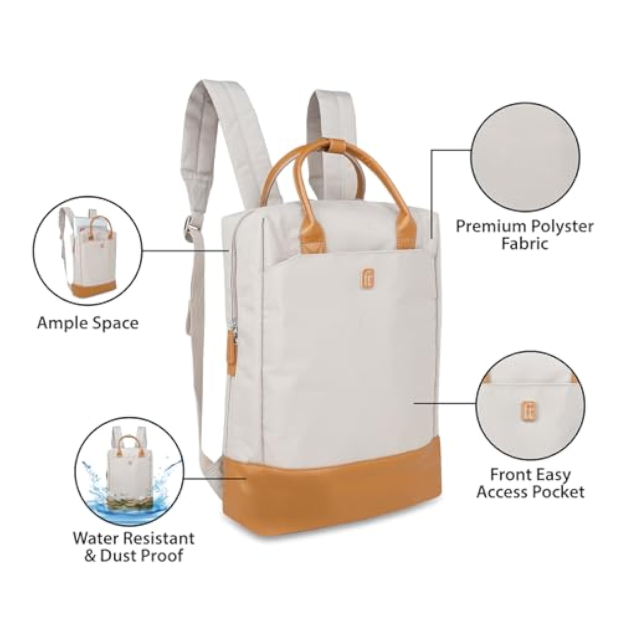 Dapper Beige Backpack with Vegan Leather Trims