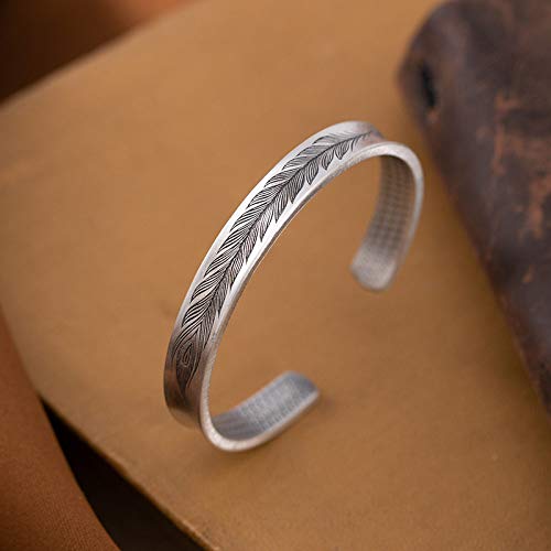Bracelet plume en argent S925 style vintage ciselé à la main - 2