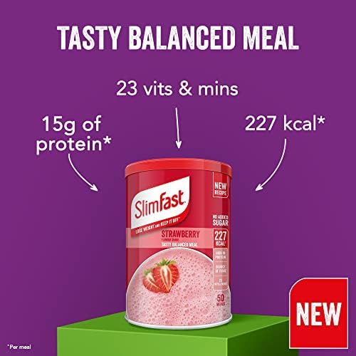 SlimFast Balanced Meal Shake, Healthy Shake For Balanced Diet Plan With VitamIns And Minerals, High In Fibre, Meal Replacement, Strawberry Flavour, 50 ServIngs, 1.825 kg