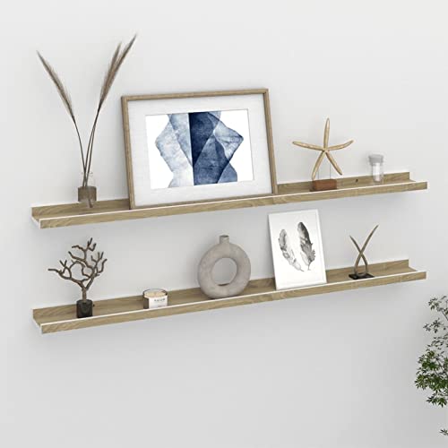 Yolola Estantería de Pared para Colgar en la Pared,2 Unidades,Tablero de Fibra de Densidad Media,salón,estantería Flotante,estantería de Pared,CD,estantería Decorativa,blancoy Roble 100 x 9 x 3 cm