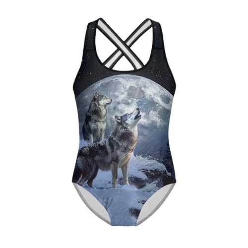 Image of WELLFLYHOM Girls' One Piece Swimsuit for Age 5-14 Cross Back Full Coverage Swimwear Sleeveless Bathing Suits