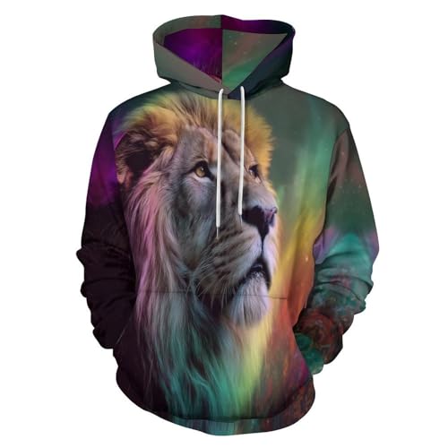 Sweat à capuche pour hommes imprimé lion profil surréaliste en streetwear automne